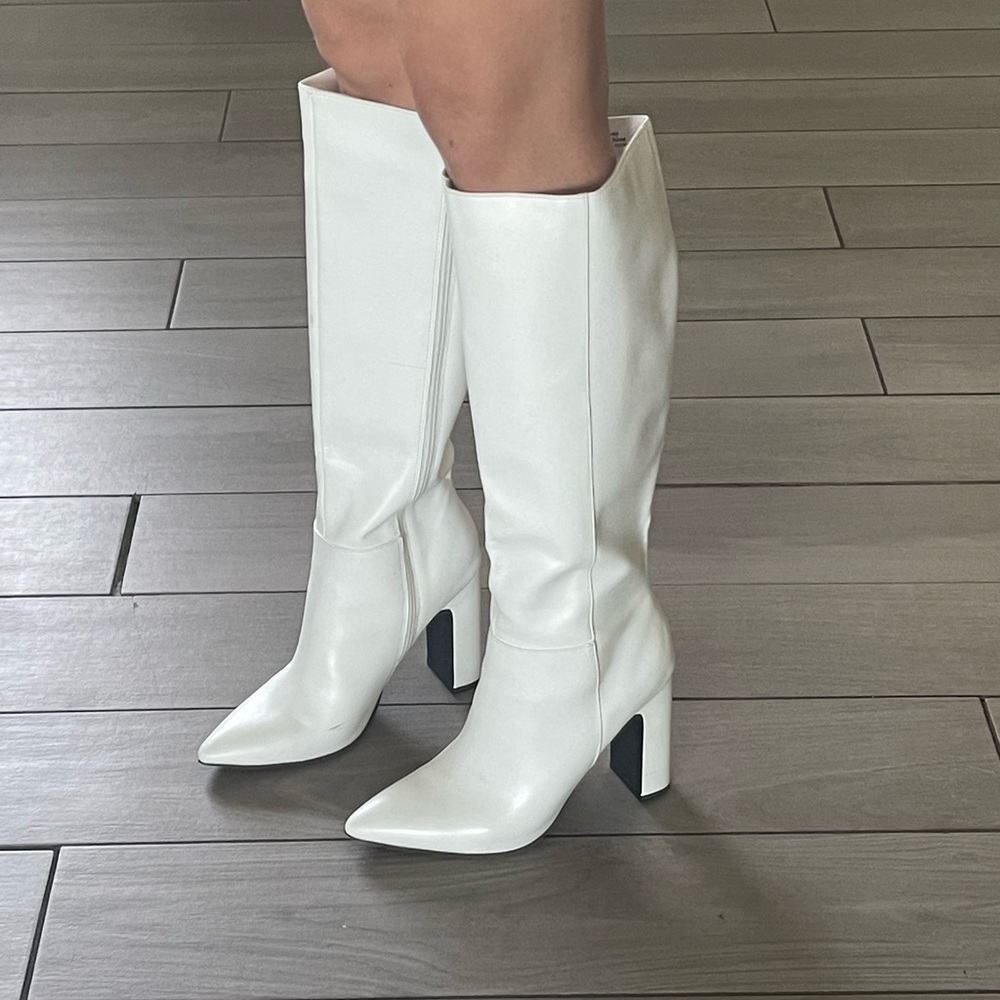 White Knee high boots